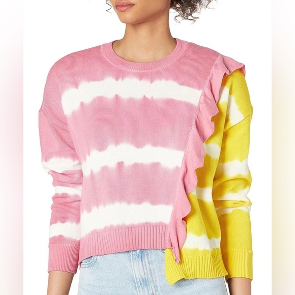 New Parker Jorja asymmetrical tie dye ruffle combo oversized sweater Small - Picture 1 of 7